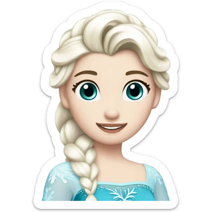 un pato inspirado en Elsa de Frozen. El emoji debe tener un cuerpo azul con detalles blancos y una cabeza blanca, así como una trenza similar a la de Elsa. sticker