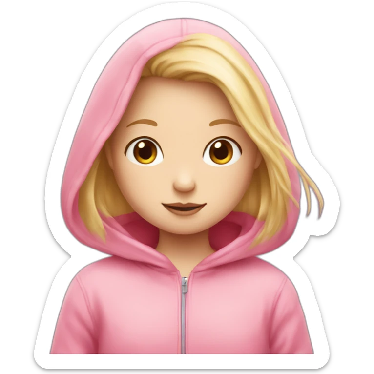 blond girl with a pink hoodie and axolotl sticker
