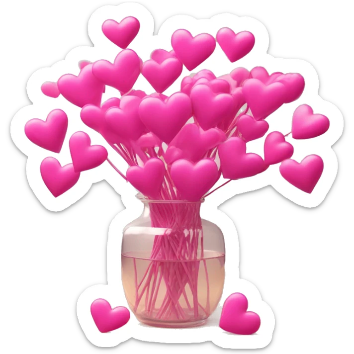 10000000 huge pink hearts on stems in a clear glass vase sticker