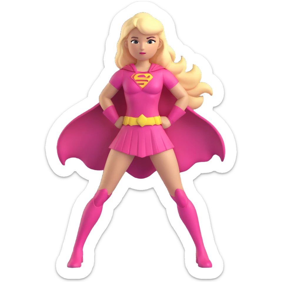 superhero girl with blonde hair and pink outfit sticker