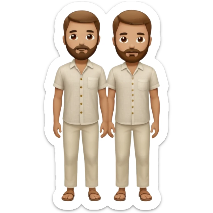 Chico moreno, pelirrojo, barba, camisa lino y pantalón blanco cuerpo entero sticker