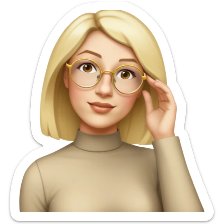 woman, wearing a longlsleeve dress, golden glasses sticker