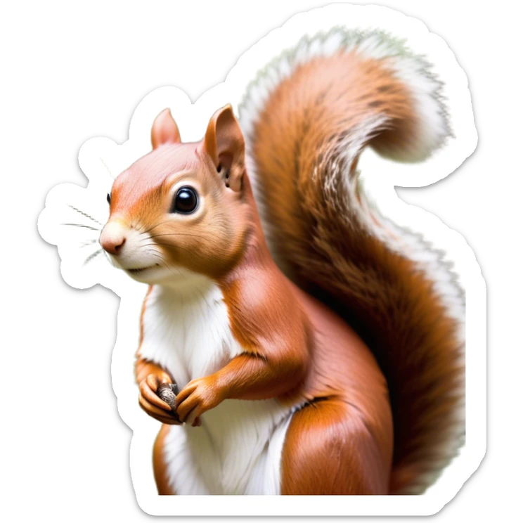Cinematic Noble Squirrel Portrait Emoji, Poised and regal, with a nimble, agile build and a lush, well-groomed Fur of rich auburn and cream, deep-set soulful bright eyes, Simplified yet sharp and sophisticated features, highly detailed, glowing with a soft, dignified glow, high shine, intelligent and spry, stylized with an air of woodland charm, focused and attentive, soft glowing outline, capturing the essence of a watchful and confident rodent, so majestic it feels as though it could scamper out of the screen with effortless authority! sticker