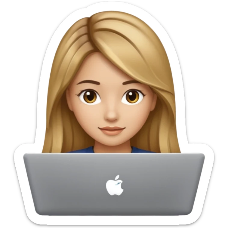 Pretty girl with medium long, light golden/brownish balayage hair, Latina, with a laptop, AI-generated emoji. sticker