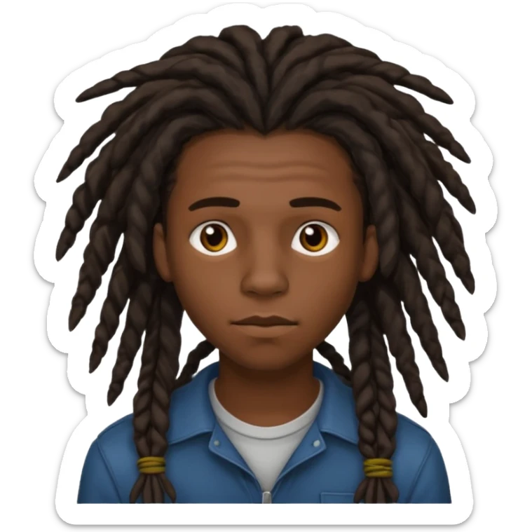 Une homme de 17 ans il a la peau noir foncé , des lèvres pulpeuses et un regard nonchalant. Il a un des locks sticker