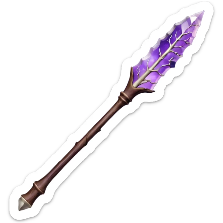 Wand with Heartwood of Silver Birch, 12.5 inches long, Medium flexibility, Tip Inlay: Tiny amethyst shard, Finish: Plum-stained lacquer over whitewood core, giving the wand a soft, moonlit glow in dim light. sticker