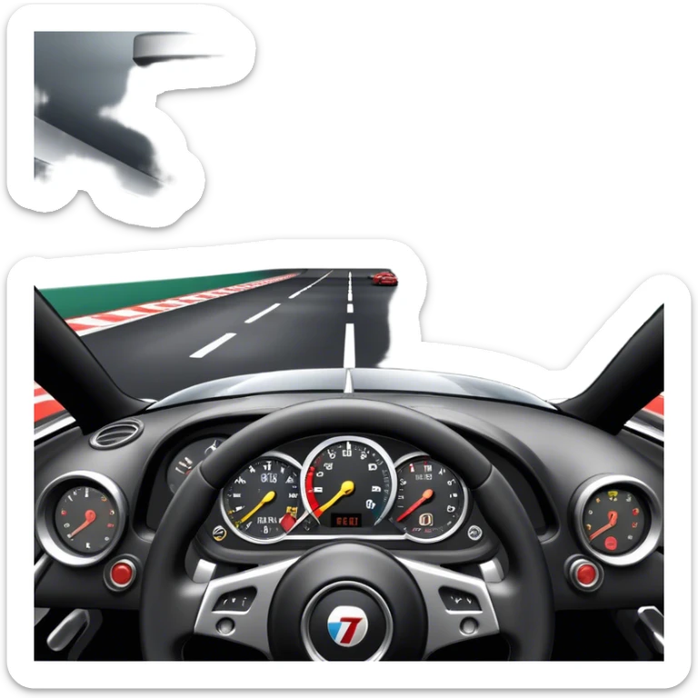An icon showing a racing game interface, inspired by Grand Turismo. The design features a garage with a selection of high-performance cars, along with race track visuals in the background. Speedometer, lap timer, and other HUD elements add to the excitement. Transparent background sticker