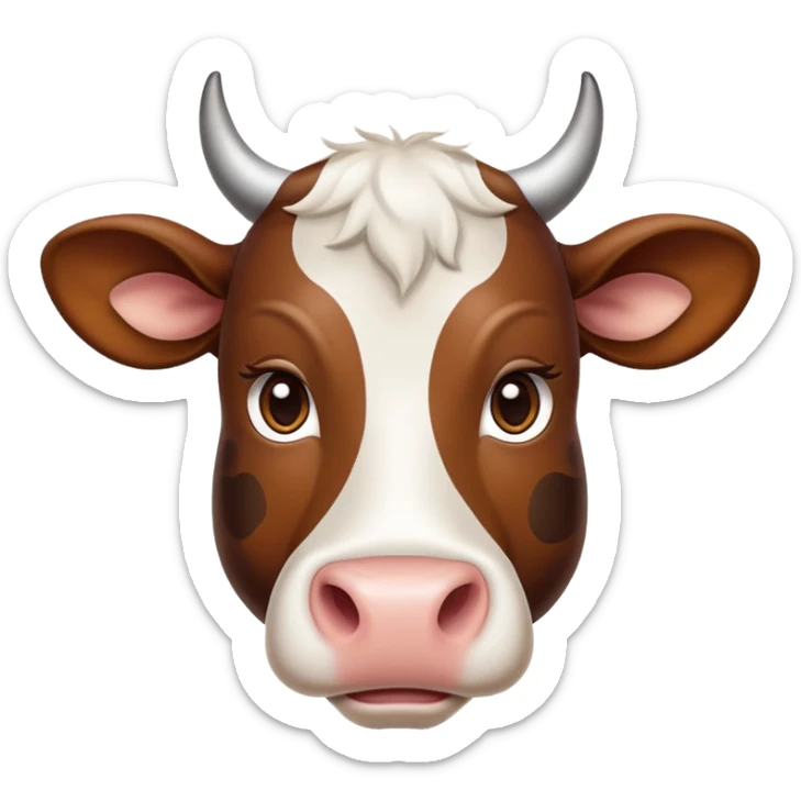 cinematic-noble-brown-and-white-cow-portrait-emoji,-poised-and-regal,-with-a-large,-sturdy-build-and-a-beautifully-patterned-hide-of-rich-brown-accented-by-crisp-white-patches,-deep-set-soulful-brown-eyes,-simplified-yet-sharp-and-sophisticated sticker