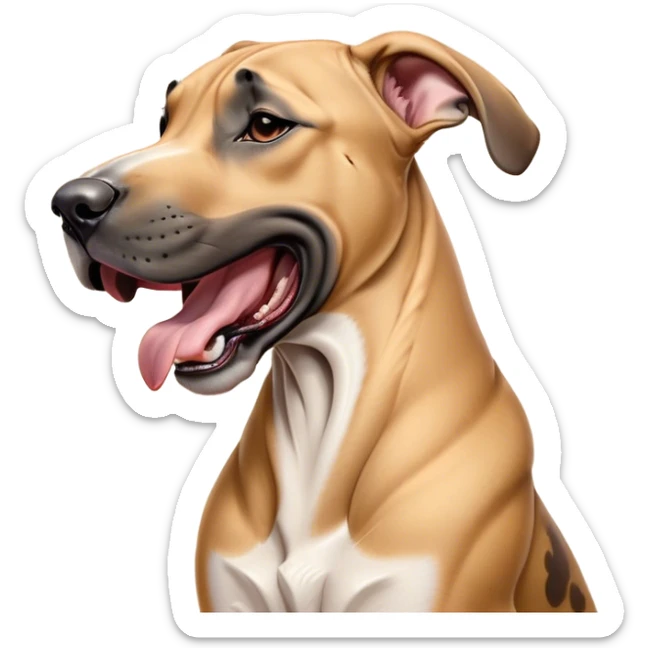 Cinematic Cute Yawning Fawn Great Dane Portrait Emoji, Head tilted slightly with a dramatic, wide-open yawn, revealing a smooth fawn Fur with a refined texture, floppy ears slightly drooping, round amber eyes barely open in drowsy contentment, Simplified yet irresistibly adorable features, highly detailed, glowing with a soft, cozy glow, high shine, relaxed yet expressive, stylized with a touch of whimsy, bright and endearing, soft glowing outline, capturing the essence of a sleepy yet affectionate guardian, so drowsy it feels like it could stretch out of the screen and curl up for a nap! sticker