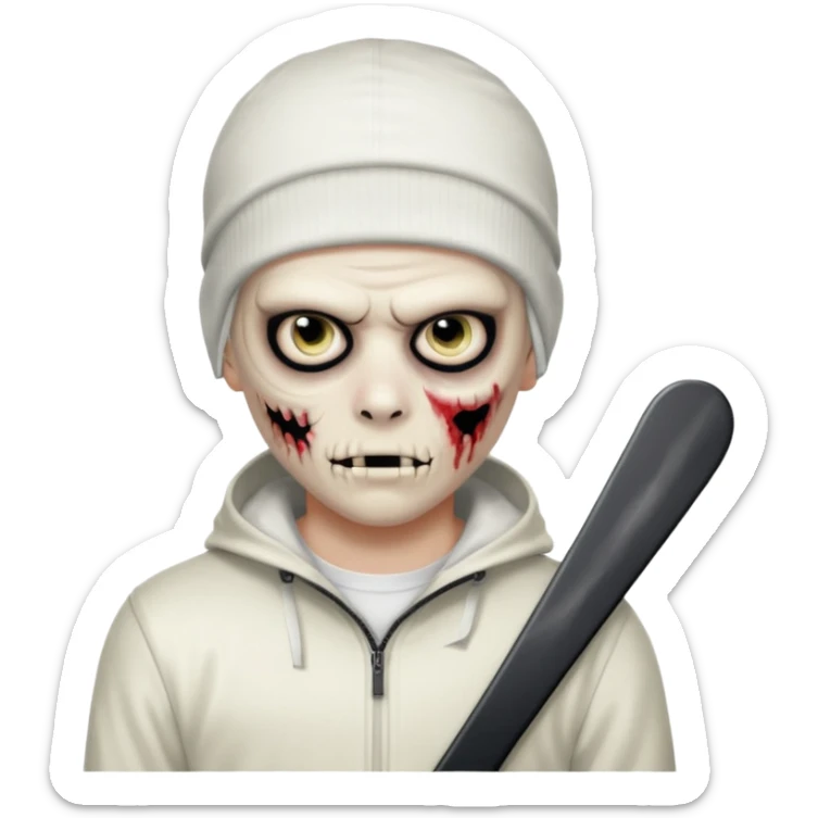 zombie boy with emo hair and white shirt with a ski mask on hair from Nike da syna sticker
