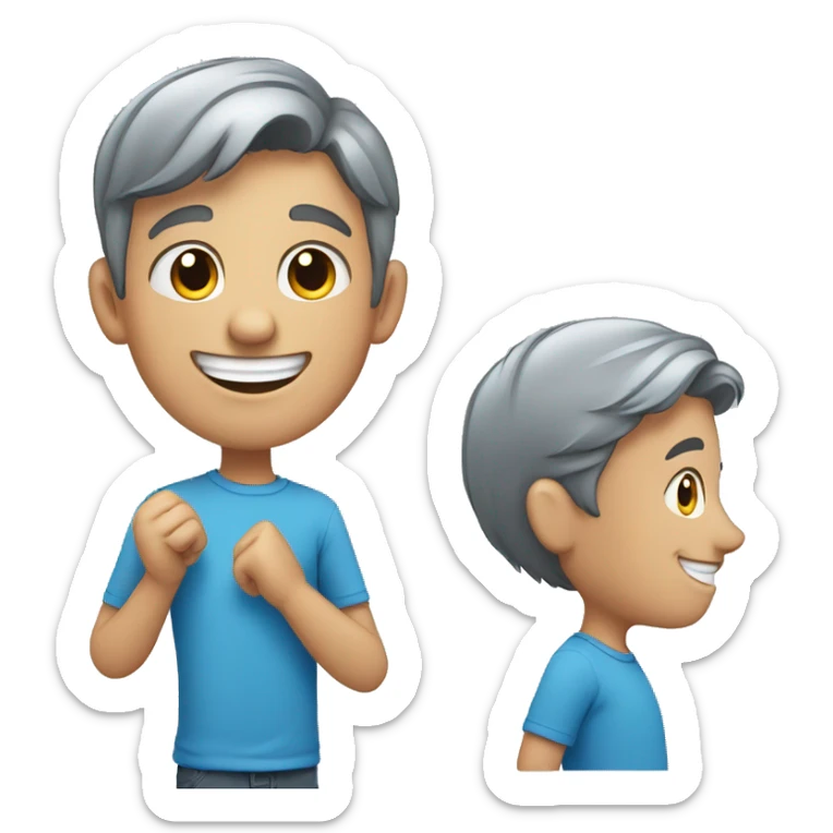 smiling boy in blue shirt add touch of grey hair sticker