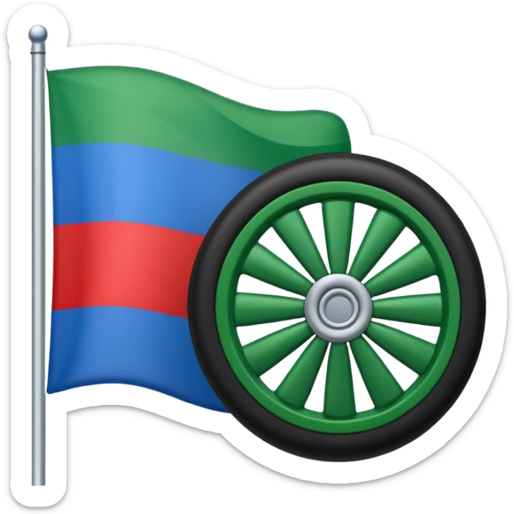 Drapeau bande bleu en haut bande verte en bas et roue rouge au milieu sticker