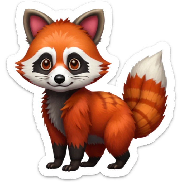 Realistic cool edgy 4-legged quadrupedal Red-Panda-Lemur-Raccoon-Dog-Red-Fox-animal-fusion-hybrid, Full body sticker
