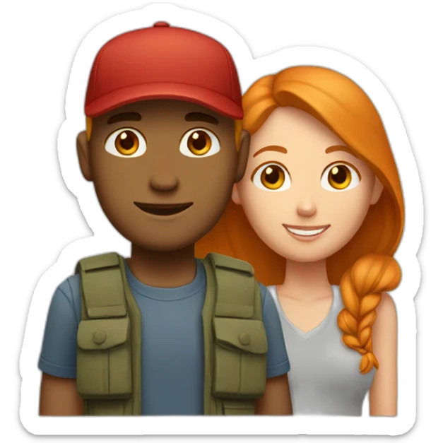 couple boy blond with cap and woman redhair sticker