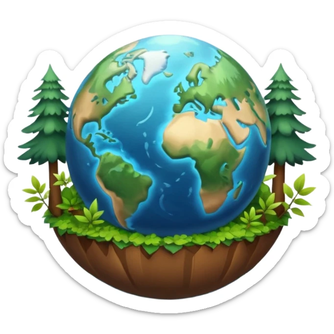 Generate a realistic emoji-style icon of the Earth with forests, oceans, and clean skies — bright lighting and soft shadows sticker