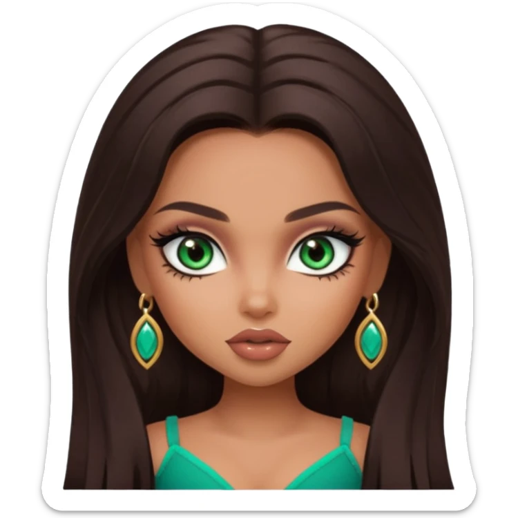 pretty bratz baddie,, pretty emerald eyes long darkbrown hair, pretty makeup, long lashes, latina features sticker