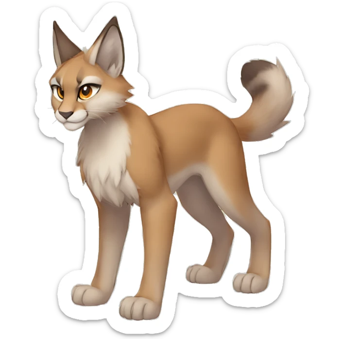 Anthro Beige-Orange-Brown Fur-Sona-Fakemon Lynx-Caracal Full Body sticker