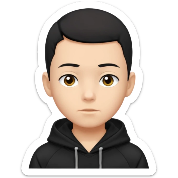 A boy with a black hoodie. Black hair. Haircut buzzcut. sticker