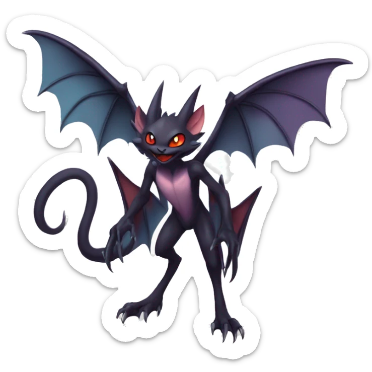  Kawaii Edgy Cool Vampiric Demonic Beautiful Noivern-Nargacuga-Litten with big Bat Ears full body sticker