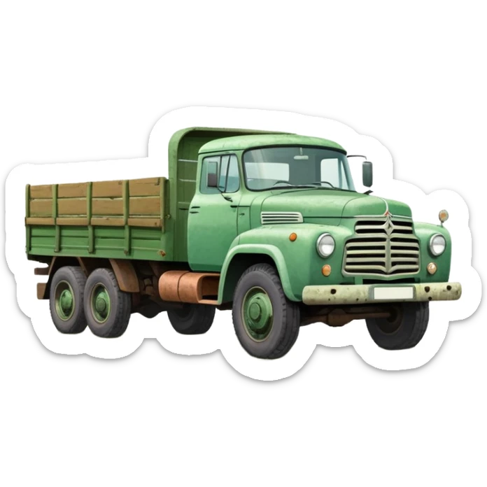 ZIL 130 Soviet truck with green cabin and flatbed, classic vintage Russian truck from 1960s sticker