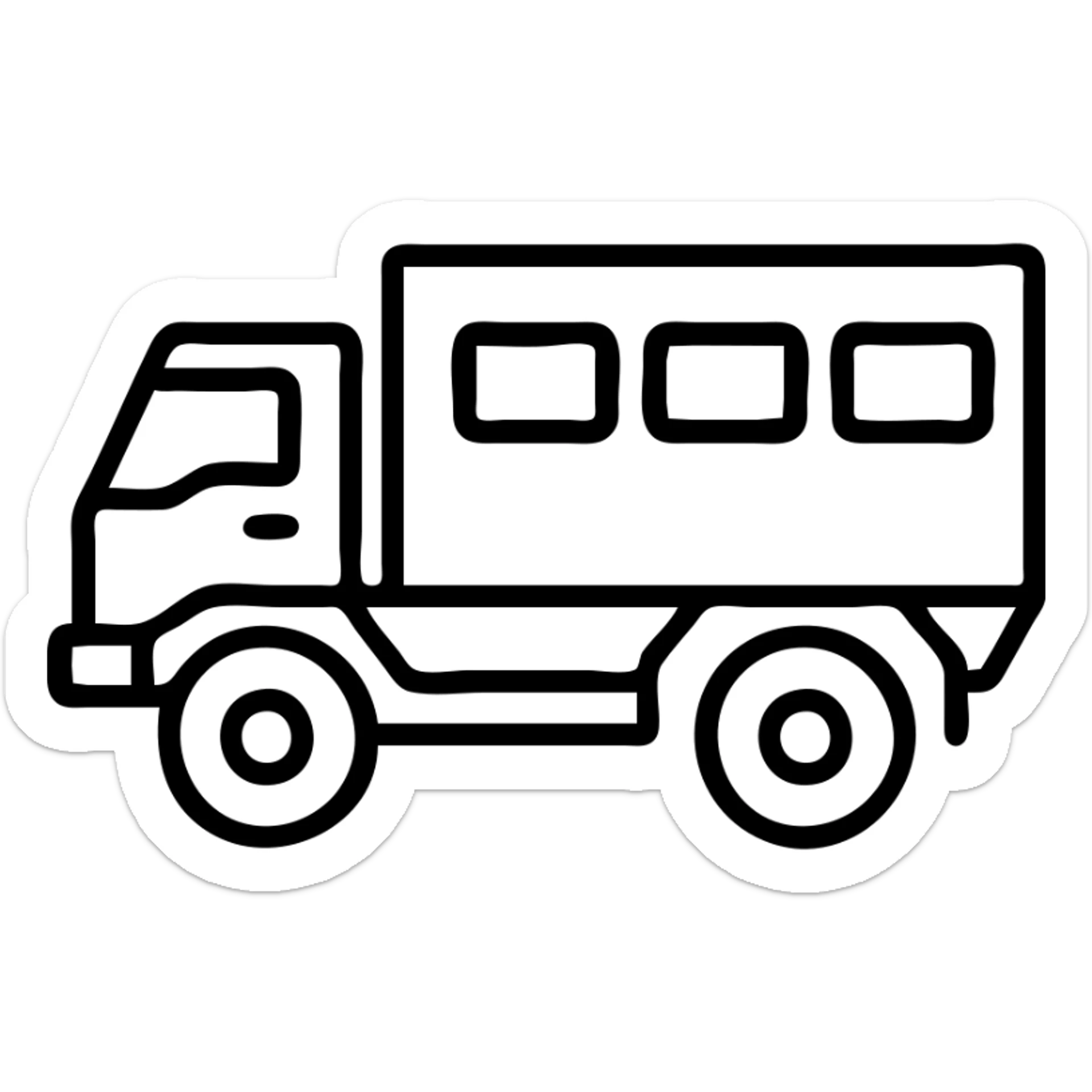 minimalist geometric icon of European expedition truck, no text sticker