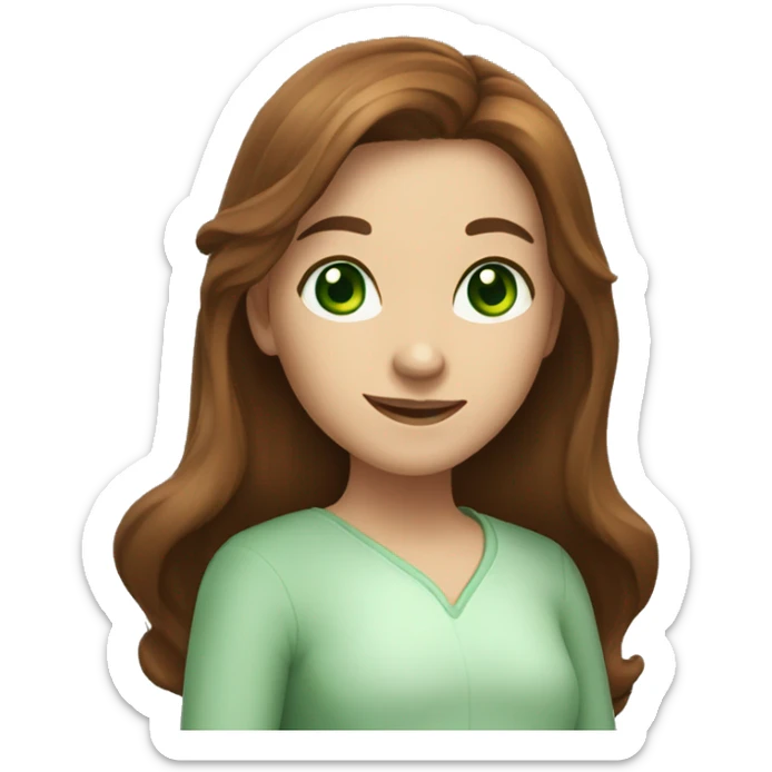 Astrologer girl with green eyes and long brown hair, fair skin, smiling sticker
