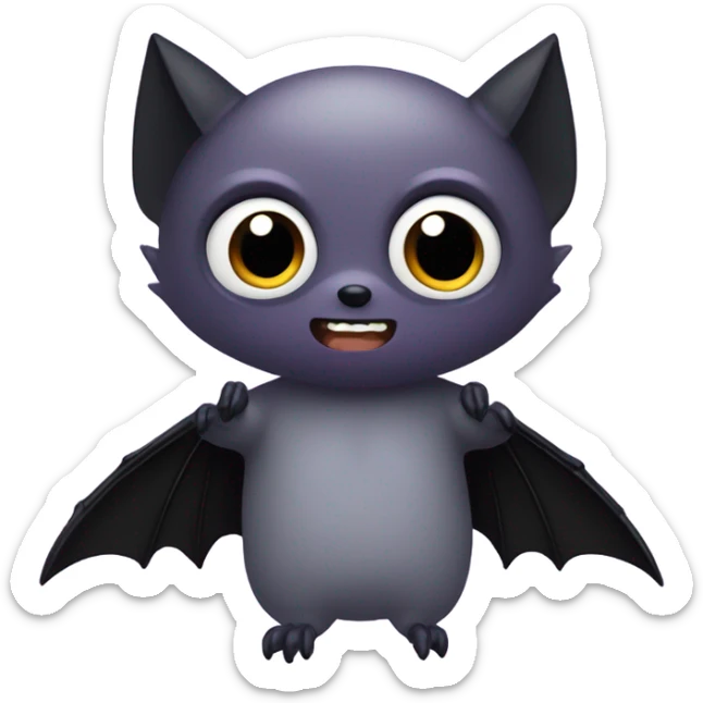 Gray bat, with black wings, and purple and black arms, large studio ghibli eyes  sticker