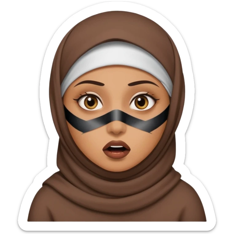 muslim woman with shocked eyes and censored tape on mouth sticker