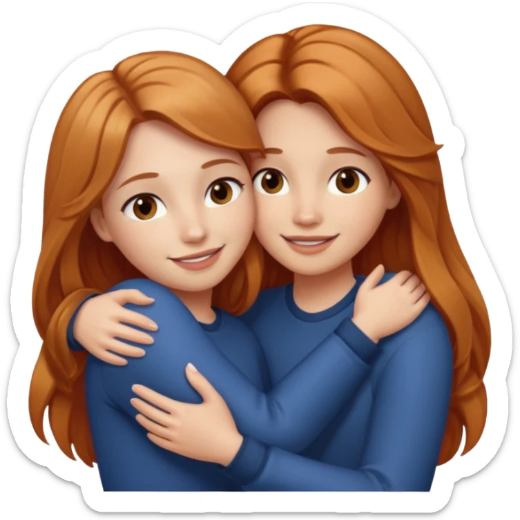 girlfriend with long dark strawberry blonde hair middle part with brown eyes giving hug sticker