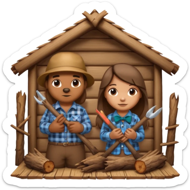  beaver man and female beaver with a bow in a wooden lodge made of sticks sticker