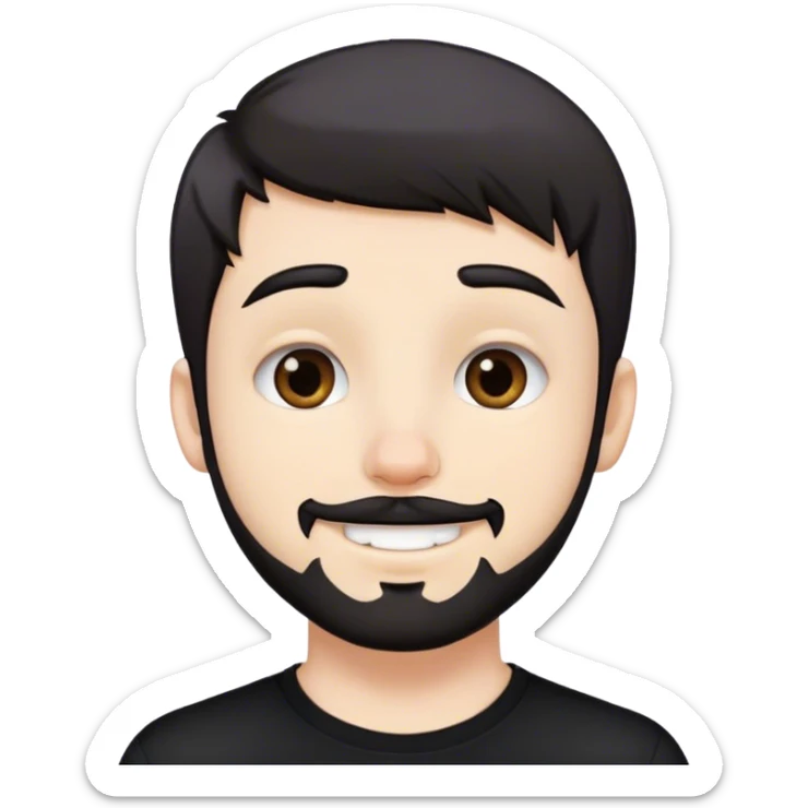 Cute white male, short dark colored hair and facial hair, nose and lip piercing, emo smiling sticker