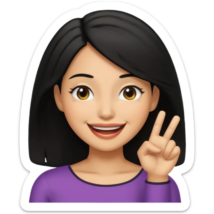 emoji of a light brown skinned female with shoulder length black hair, winking sticker