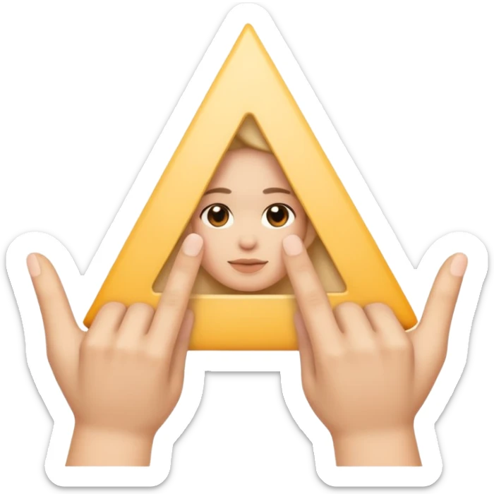 Similar to the heart hands emoji, this emoji should show a triangle created by the fingers of the hands. There should be no other triangles in the emoji. sticker