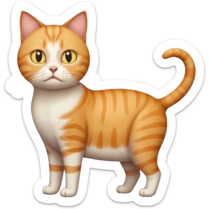 full body white, ginger and tabby cat with skinny head and fat body with an anxious face sticker