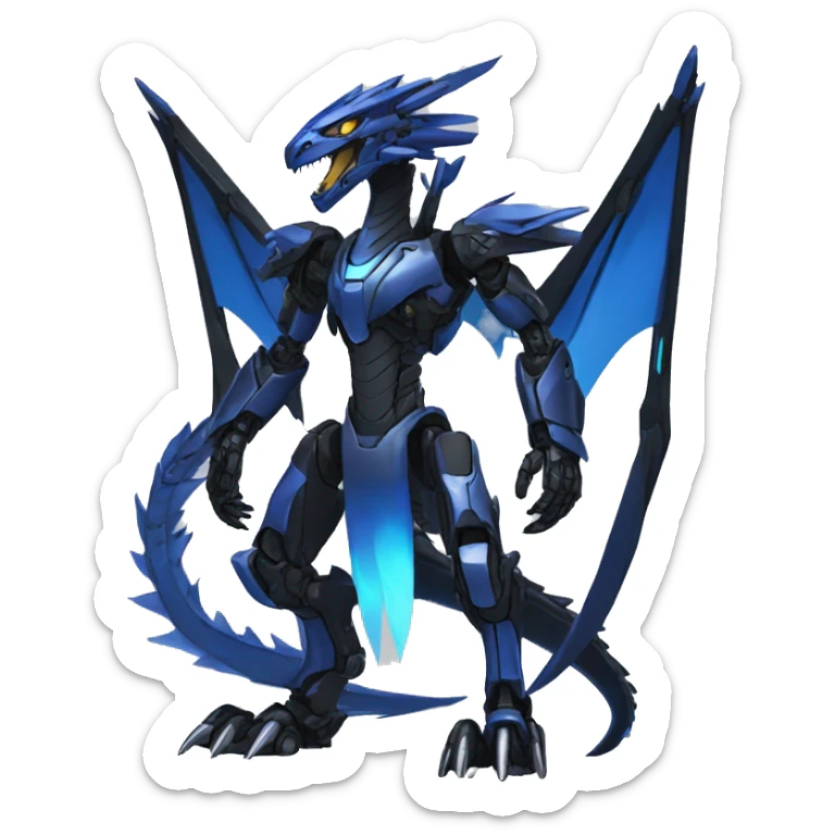  Cool Edgy Futuristic Black Blue Digimon-Fakemon-Raptor-Dragon-Mecha full body sticker