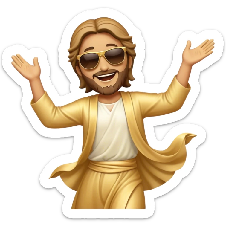dancing figure of rejoicing Jesus with  sunglases golden  sticker