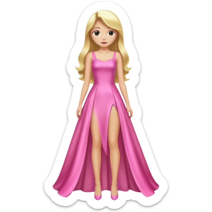woman long blonde hair pink shiney dress full body sticker