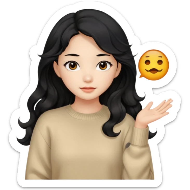 Beautiful girl,Black hair, wavy long hair,Black eyes,Chinese, beige sweater  sticker