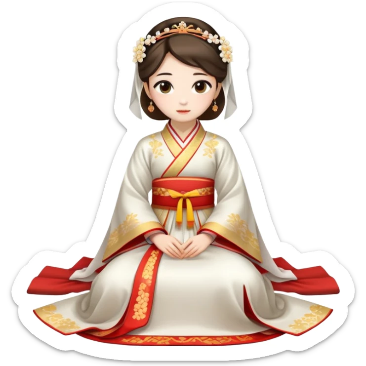 Beautiful girl wearing Hanfu wedding dress sitting sticker