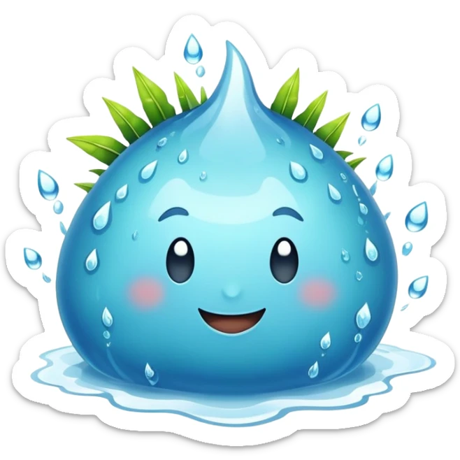 a happy blob of water with spikes and leaves in it sticker