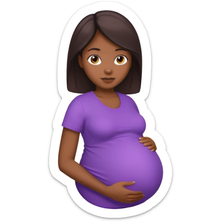 Dark brownskin woman with purple shirt, pregnant with head, neck and upper thorax only sticker