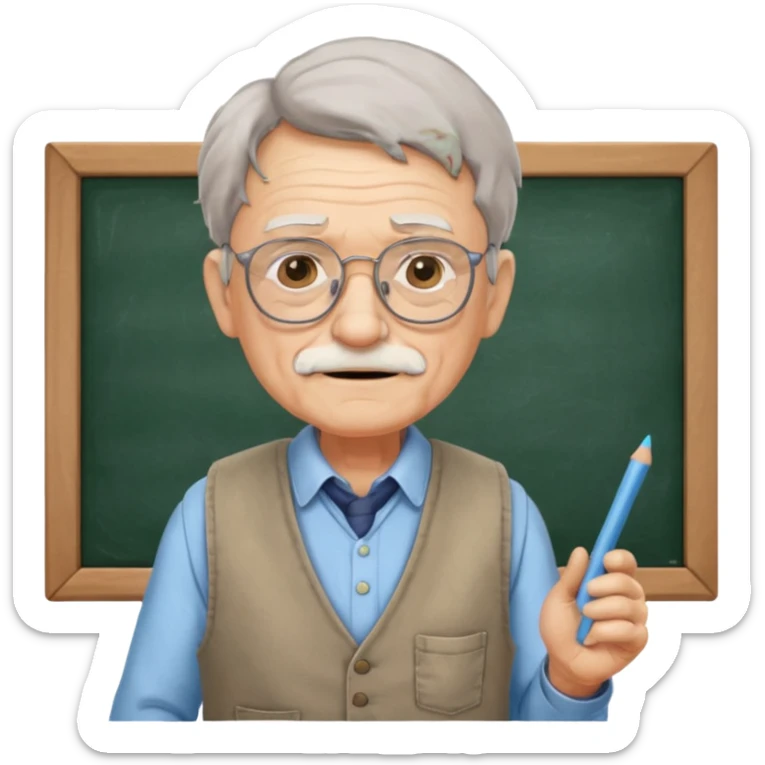 Man teacher: old, wearing vest, wearing glasses, hold chalk on their hand sticker