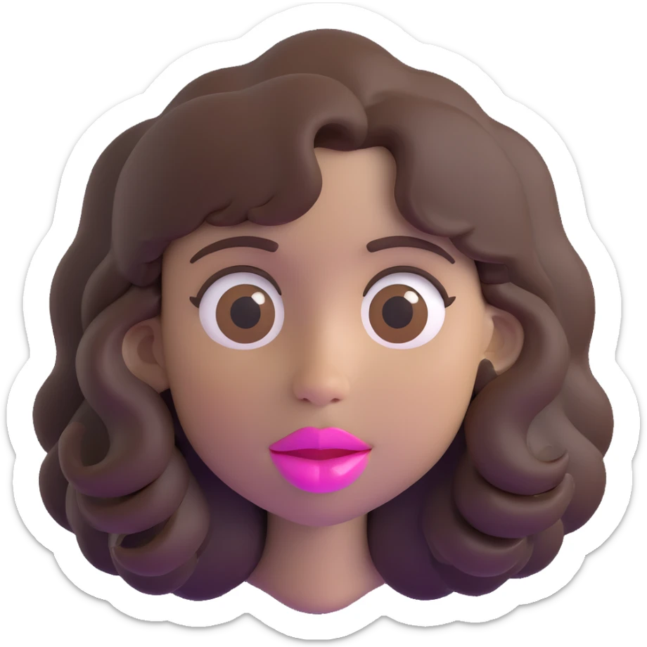 character with dark brown wavy hair, big brown eyes, small nose, big pink mouth, medium weight, medium height sticker
