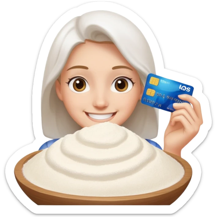 Happy face with a debit card and a pile of white flour sticker