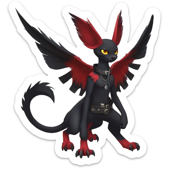 cool edgy black punk red nargacuga-raven-cat-animal hybrid Fakemon collar full body sticker
