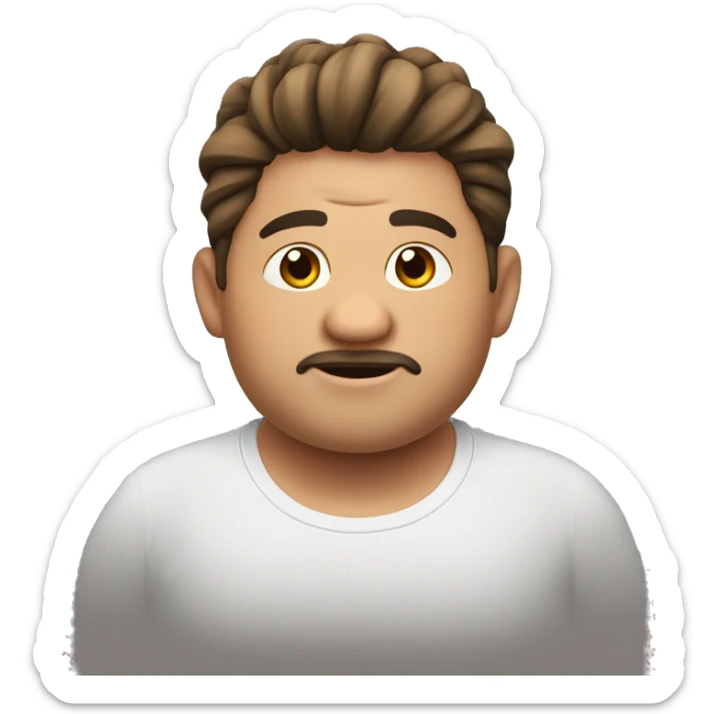 Un gordito moreno con cara redonda, baba, pelo inclinado hacia la derecha y un mid fade sticker