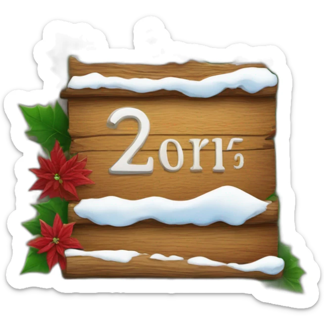 Wood sign with inscription december and poinsettia with snow on sign  sticker