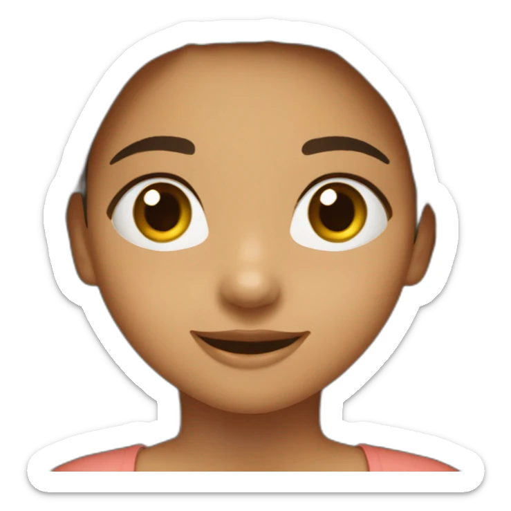 Niña 13 años pelo largo marrón, ojos grandes marrones, boca pequeña sonriente sticker