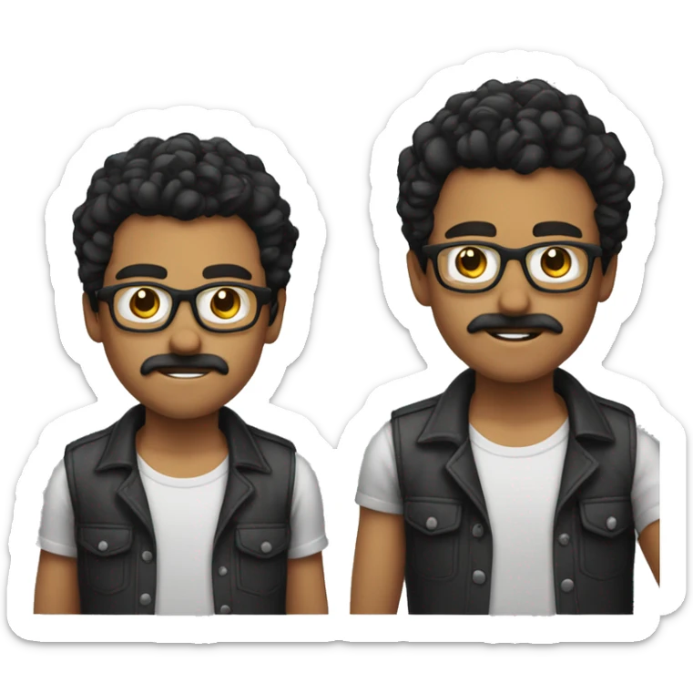 A young man wearing a shirt, black hair and glasses and got moustach sticker