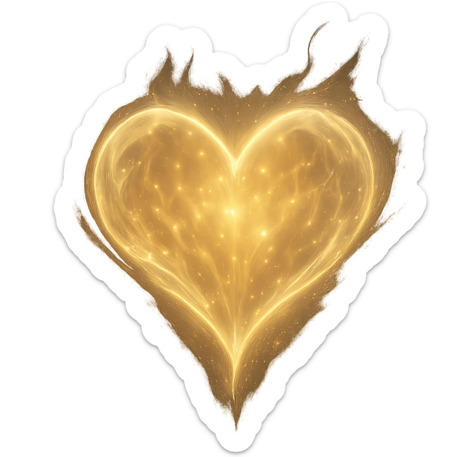 soul as a heart-shaped energy, shimmering and luminous, glowing, radiant, spiritual sticker